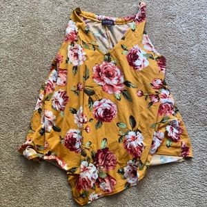 Mustard yellow tank with flower print.